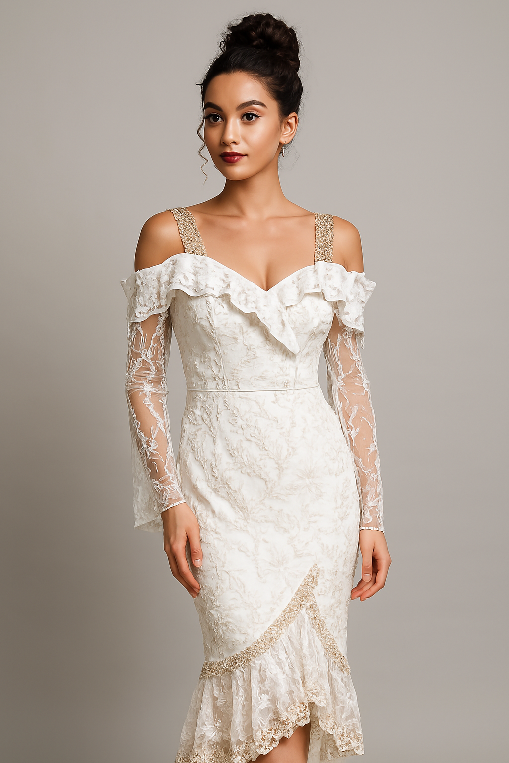 Ethereal Embroidered Lace Gown - Exclusive design