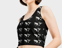 Midnight Silver Eclipse crop top featuring abstract print, designed for comfort and style with stretchy fabric.