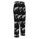 Midnight Silver Eclipse Wide-Leg Joggers showcasing a bold black and white abstract print with celestial design.