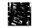 Monochrome abstract art depicting a world without emotion, featuring stark black and white geometric forms.