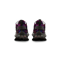 Obsidian Royale Men's Mesh Sneakers back view with vibrant pattern and sturdy sole design.